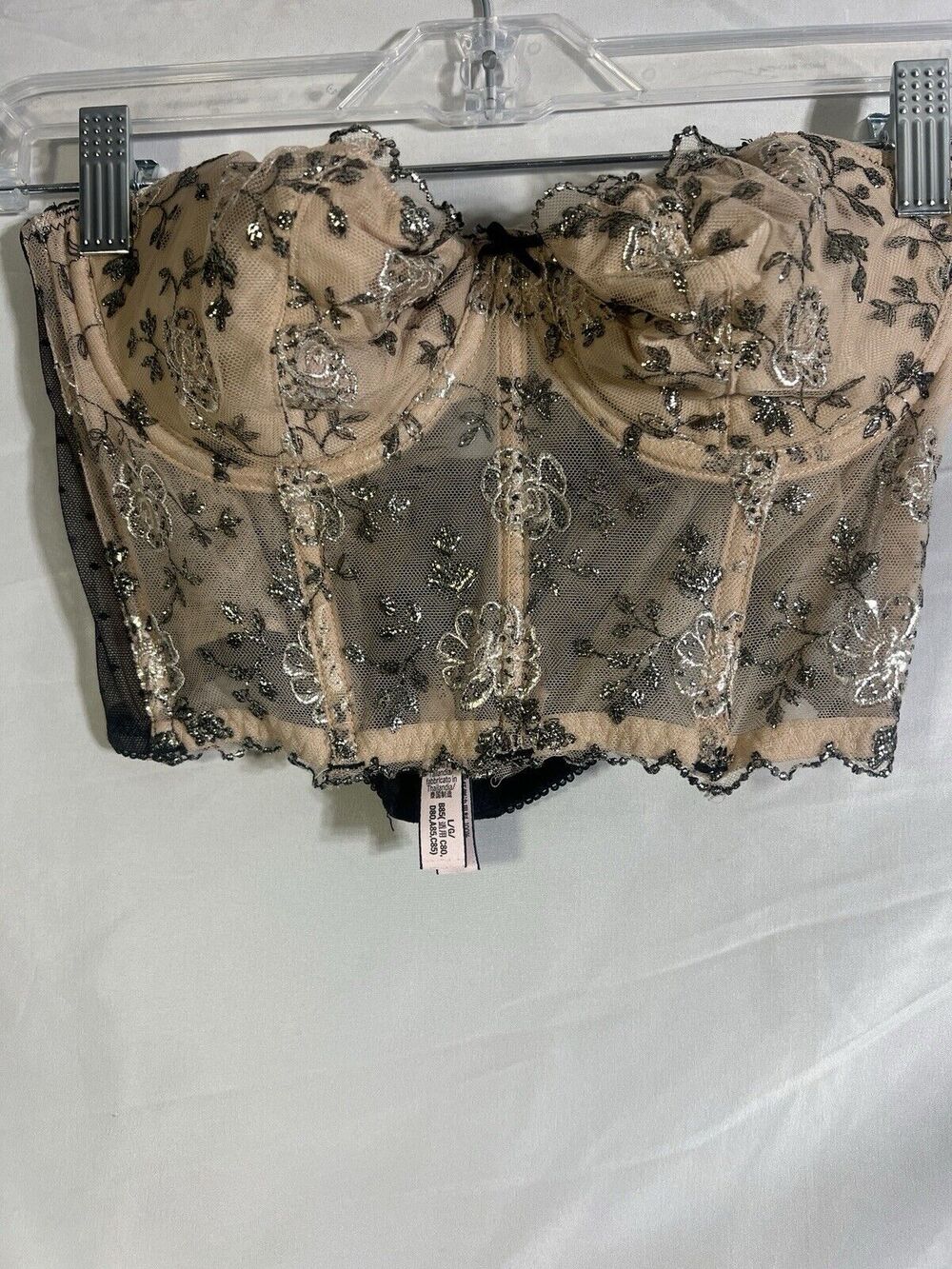 Victoria’s Secret Corset Black Silver Floral Lace Bustier Whimsigoth Fairycore L